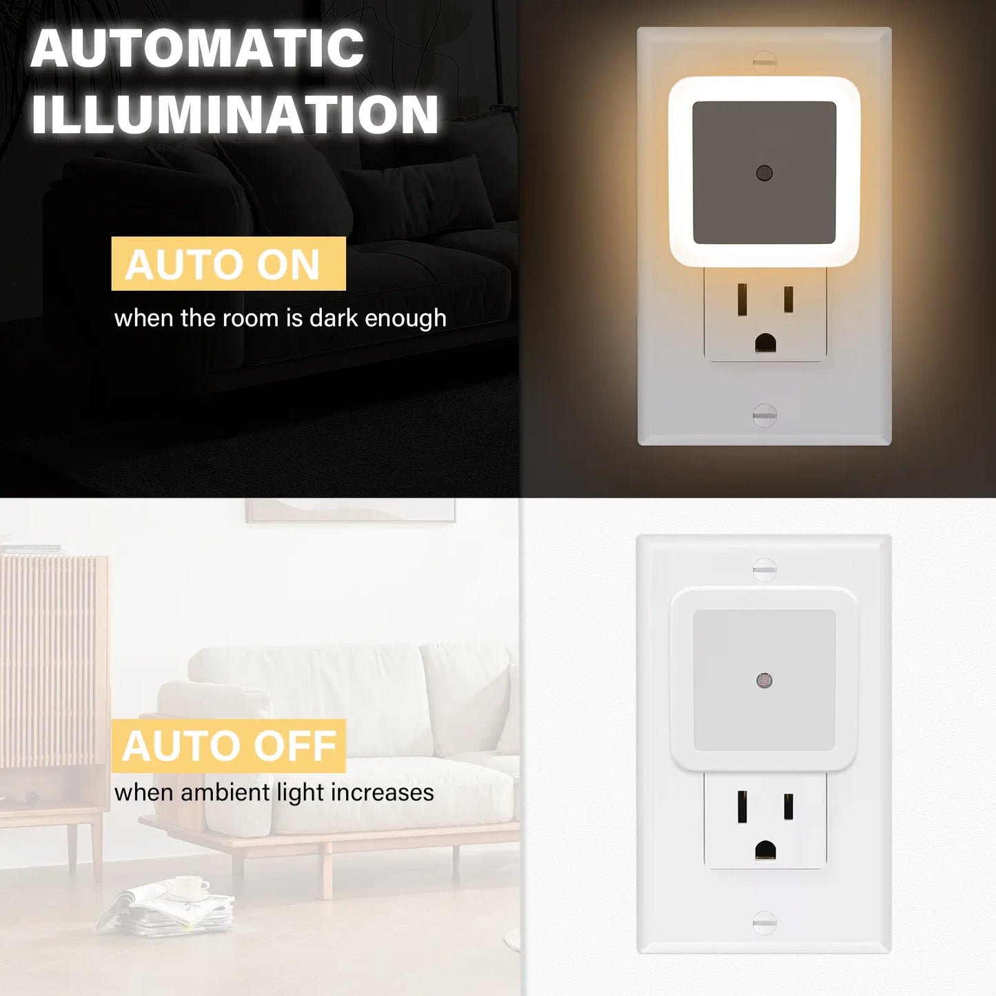 Night Light, Night Lights Plug into Wall 6-Pack, Plug in Night Light, Dusk to Dawn Nightlight Led Night Lights for Bedroom, Bathroom, Hallway Warm White Home Lighting